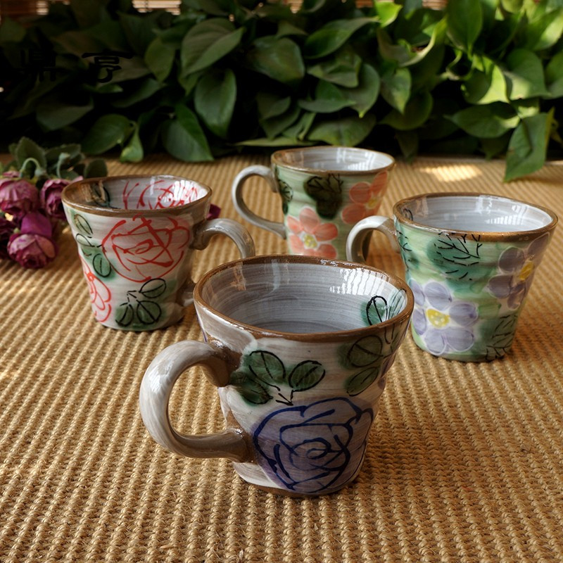 鼎亨日本进口手柄杯子陶瓷情侣手绘对杯4款艺术水杯日式茶杯
