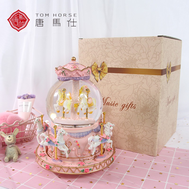 水晶球音乐盒旋转木马八音盒蓝牙雪花创意儿童女生生日情人节 三维工匠 单马发条款+七彩灯光+《遇见》高清大图