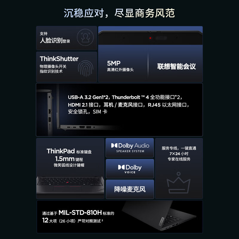 联想ThinkPad T14 7UCD AI 2025 14英寸高性能工程师本轻薄笔记本电脑 定制 英特尔酷睿Ultra 5 225H 32G内存 2TB固态 4G版高清大图