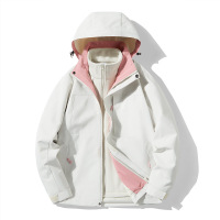 JPDUN两件套冲锋上装男户外防水防风保暖冬季女三合一外套 XL 【女】暖白-珊瑚粉