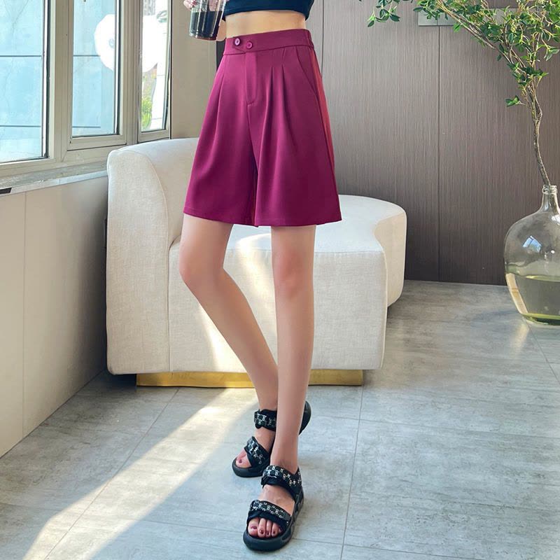 美动态高腰宽松西装短裤2022夏季新款胖mm显瘦港味休闲直筒五分裤图片