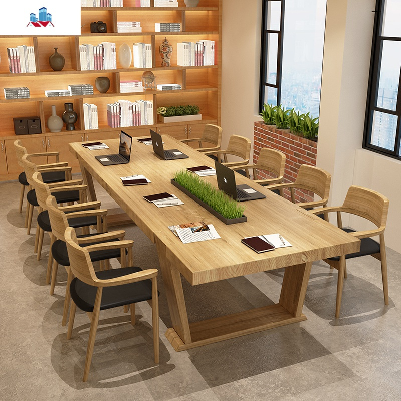 实木会议桌长桌简约现代洽谈桌椅组合培训长桌子办公桌工作台餐桌泰