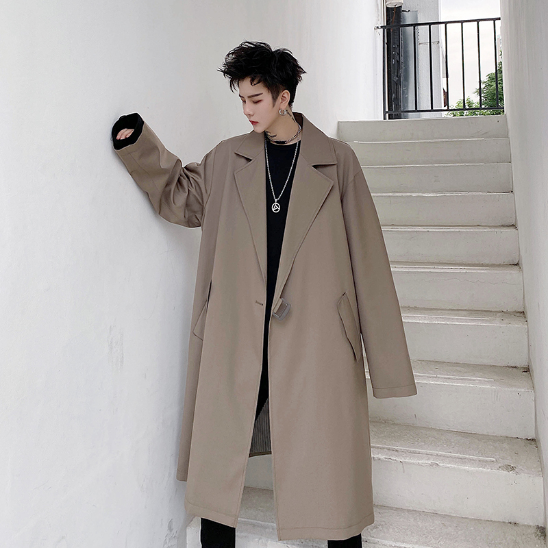 yuansu秋季气质英伦风防邹风衣男中长款设计感风衣男款韩版帅气潮牌