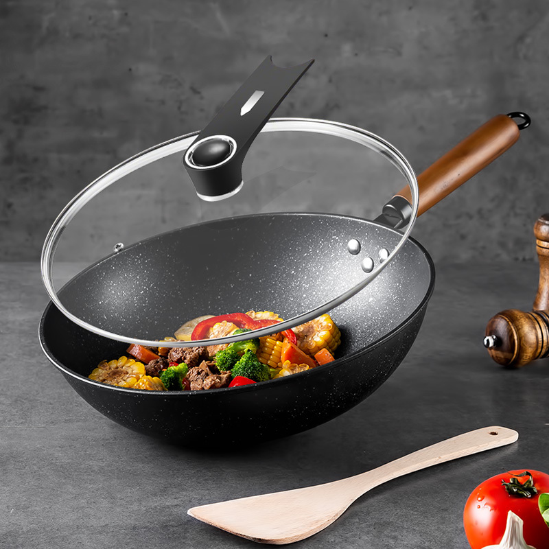 美厨(maxcook)不粘炒锅 麦饭石色不粘锅32cm 少油烟平底锅立盖锅具电磁炉燃气煤气灶明火通用炒菜锅MCC640