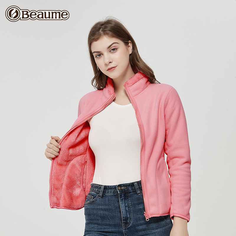 美户女士立领户外抓绒衣双面穿秋冬加厚保暖摇粒绒外套