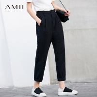 amii风港风休闲裤女2018夏宽松显瘦百搭全棉九分裤
