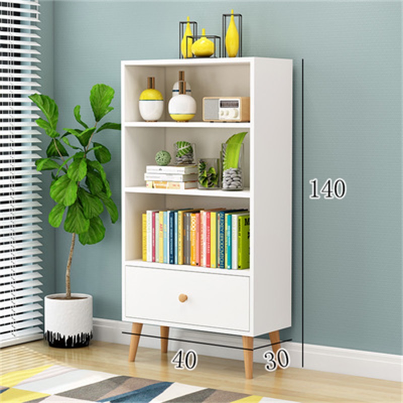 鑫环境 落地书架木制组合书架简约客厅收纳架书柜卧室简易桌上面置物架学习书架书籍置物架省空间 宽40高140暖白