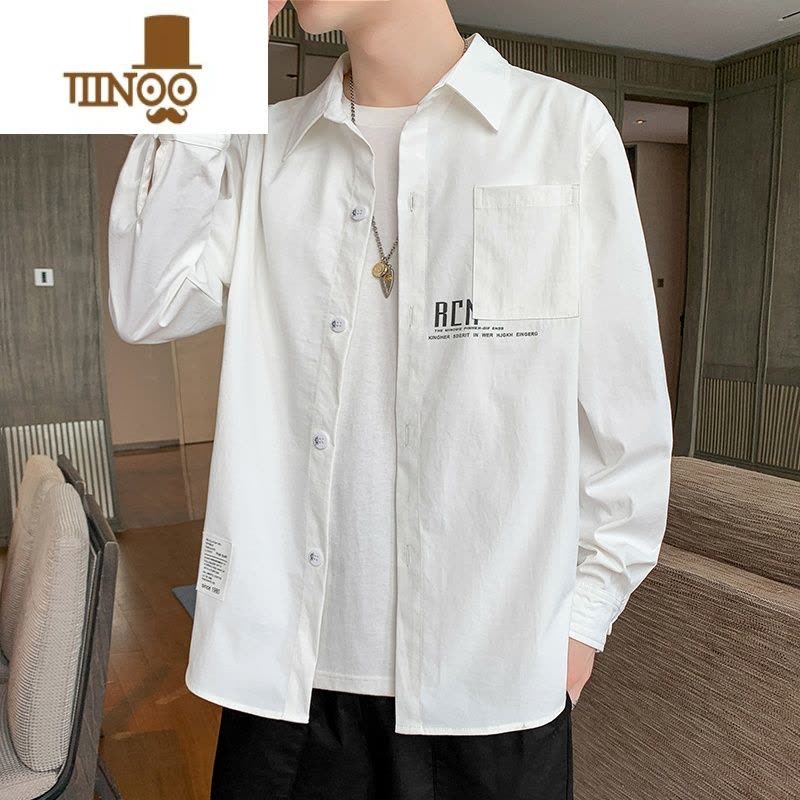 YANXU长袖衬衫男士防晒衣夏季日系宽松白色衬衣男款休闲寸衫外套图片