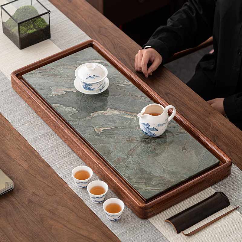 苏氏陶瓷(SUSHI CERAMICS)九龙壁花梨木茶盘可干泡可排水功夫泡茶台茶托66*30cm