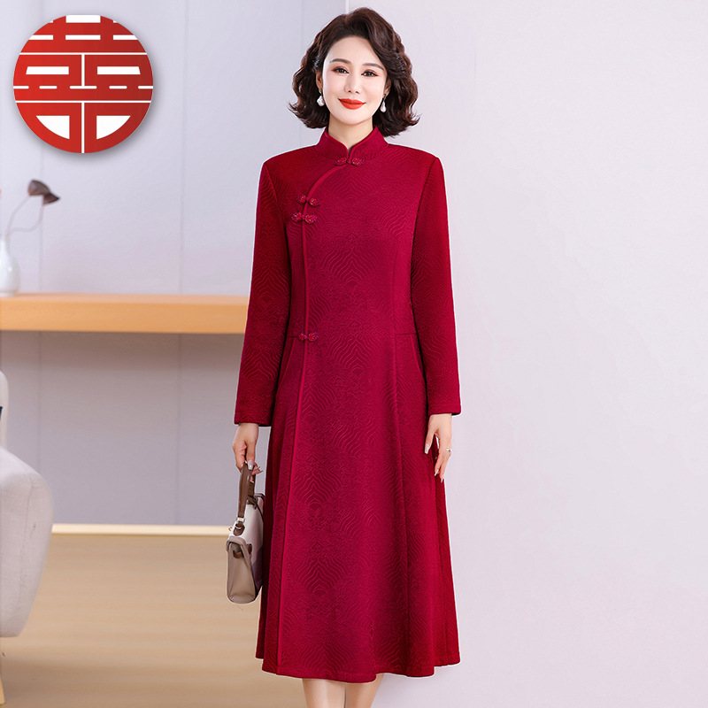 中老年妈妈装婚宴连衣裙时尚春装新款中长款女士洋气长裙2025年春