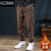 HLCOMAN灯芯绒裤子男2024新款加绒加厚男裤潮牌百搭束脚休闲运动卫子 5XL建议175-195斤 咖色加绒款
