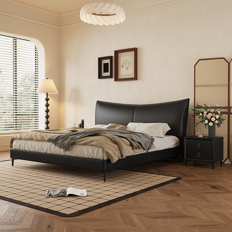 欧梵森 床 现代简约双人床真皮床1.8米家用储物主卧床实木床1.5米现代简约大床卧室家具极简皮艺床储物软包婚床
