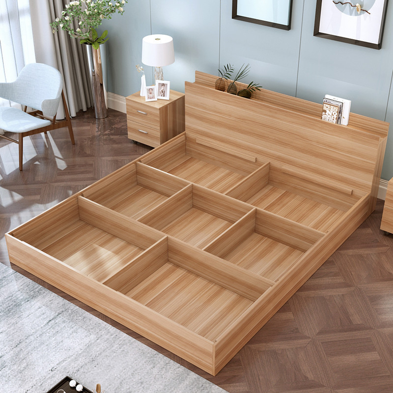 现代简约板式床12米15米18米双人床榻榻米床高箱储物床收纳床