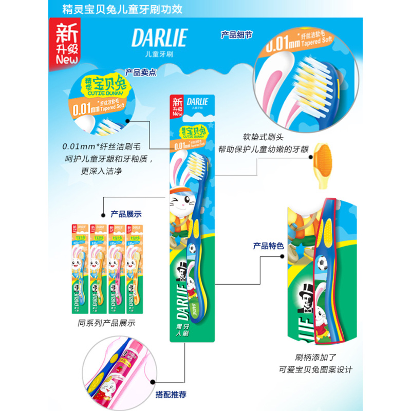 黑人(DARLIE)乐固齿6-12岁儿童防蛀牙膏牙刷套装(草莓味60g*2+柠檬60g+宝贝兔牙刷*2)新老包装随机发