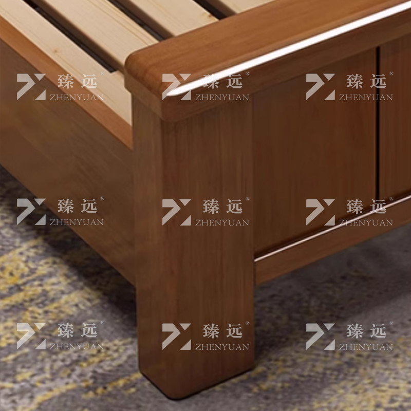 臻远 ZY4031227 实木床胡桃色1.5米单人床含两个床头柜
