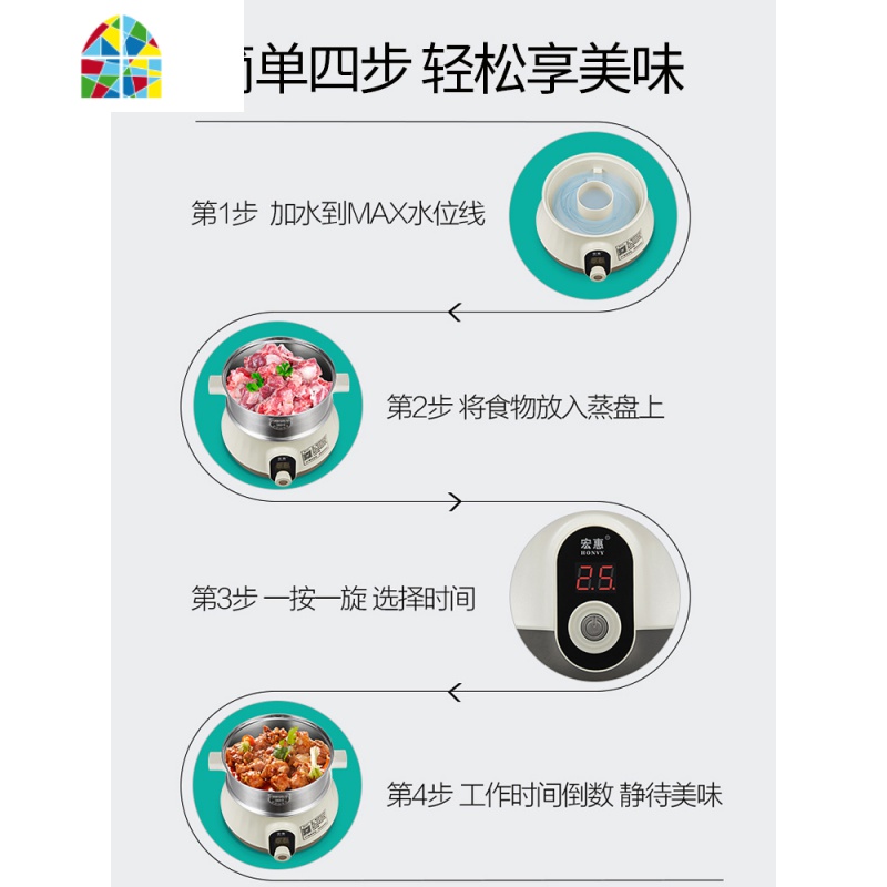 快速节能蒸汽锅组合电蒸锅304不锈钢家用多层小型定时小蒸锅 FENGHOU 五层(实盘3层+带孔屉2层)高清大图