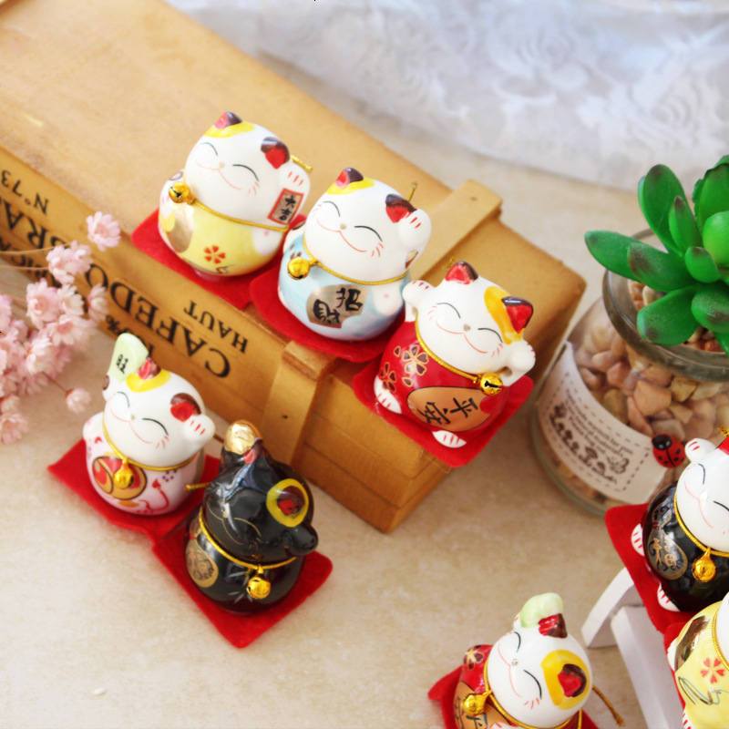 车内饰品摆件陶瓷车载招财猫汽车摆件小号迷你财猫店铺开业礼品