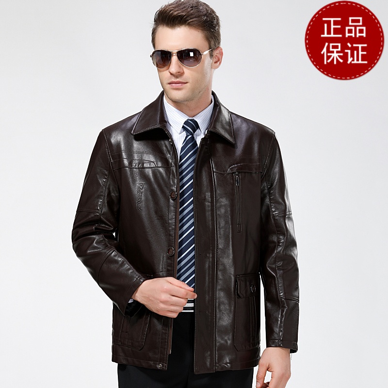 免费试穿 中老年爸爸装外套皮衣带狐狸毛领皮夹克40-50-60岁加绒加厚大口袋2024冬装新款外套潮海宁软皮夹克大码男装高清大图
