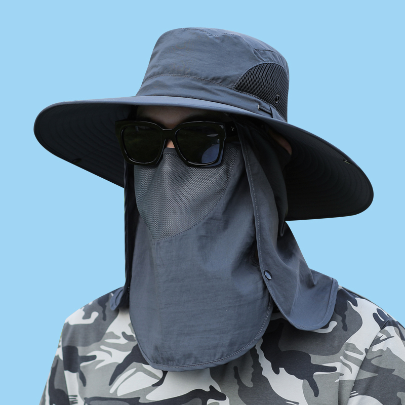 渔夫帽子男士夏季遮阳防晒面罩遮脸防紫外线太阳帽户外高端钓鱼帽黑色