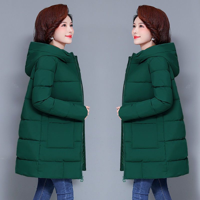 蕙茞冬季款女士中老年羽绒棉服中长款连帽宽松妈妈装棉袄棉衣外套潮