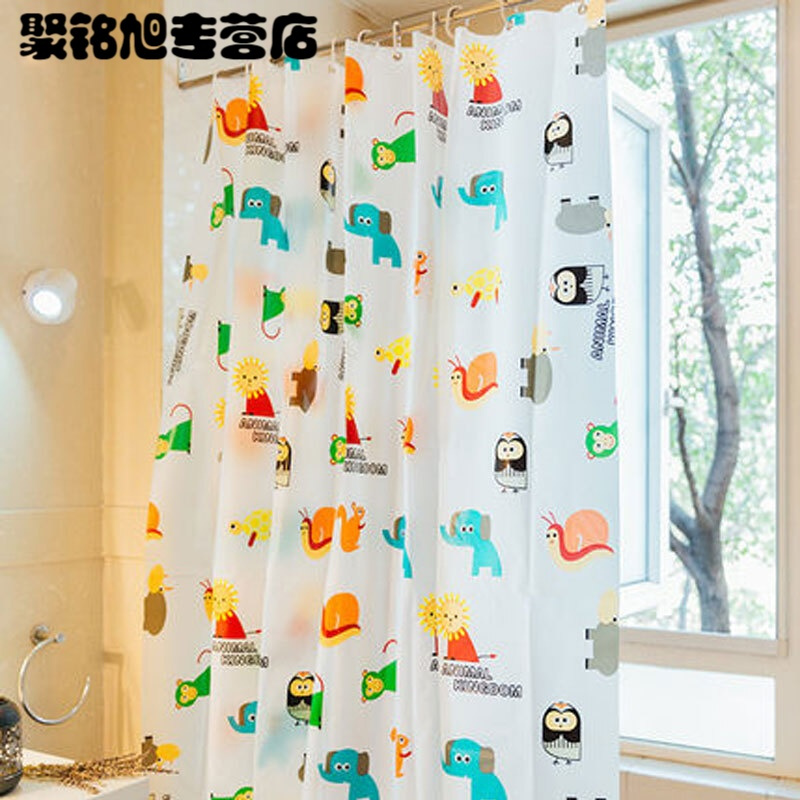 卡通动物加厚浴帘套装隔断浴室免打孔直杆形窗帘布简约清新家居浴室用品