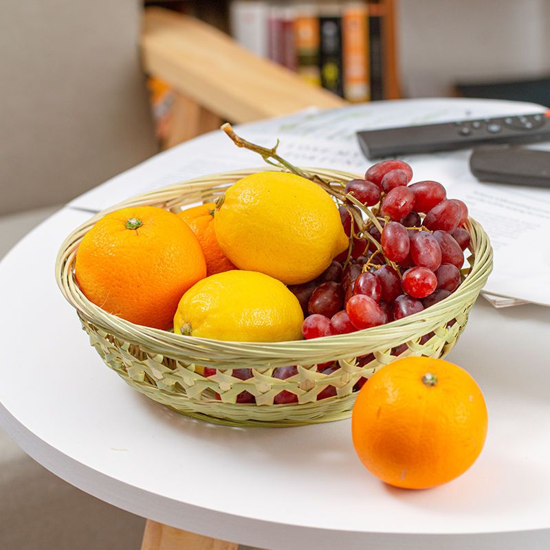 平底镂空篮22厘米竹篮子家用竹编水果篮子编织竹编竹制品洗菜篮厨房