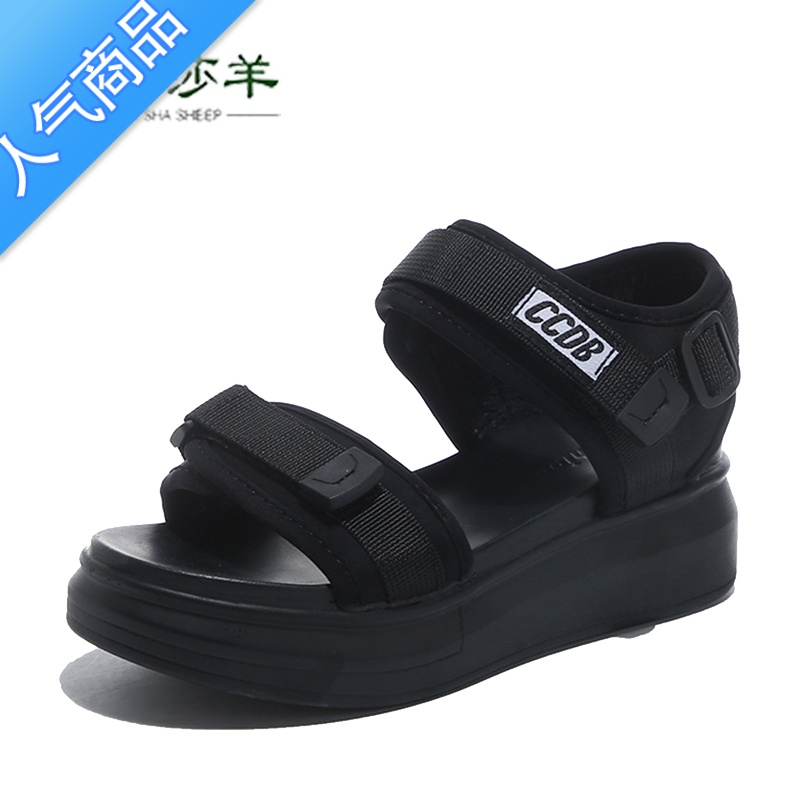 SUNTEK老爹运动凉鞋女夏2023年新款松糕厚底坡跟平底学生休闲度假沙滩鞋高清大图