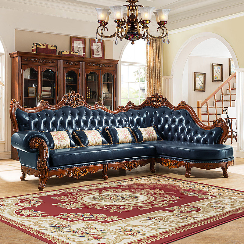 兰博湾欧式沙发美式实木真皮沙发客厅转角沙发带贵妃椅参数