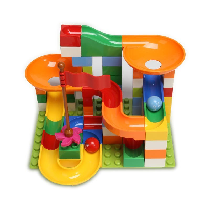 yyedc高大颗粒滑道积木男女孩滚球益智拼装百变轨道滚珠滑梯玩具