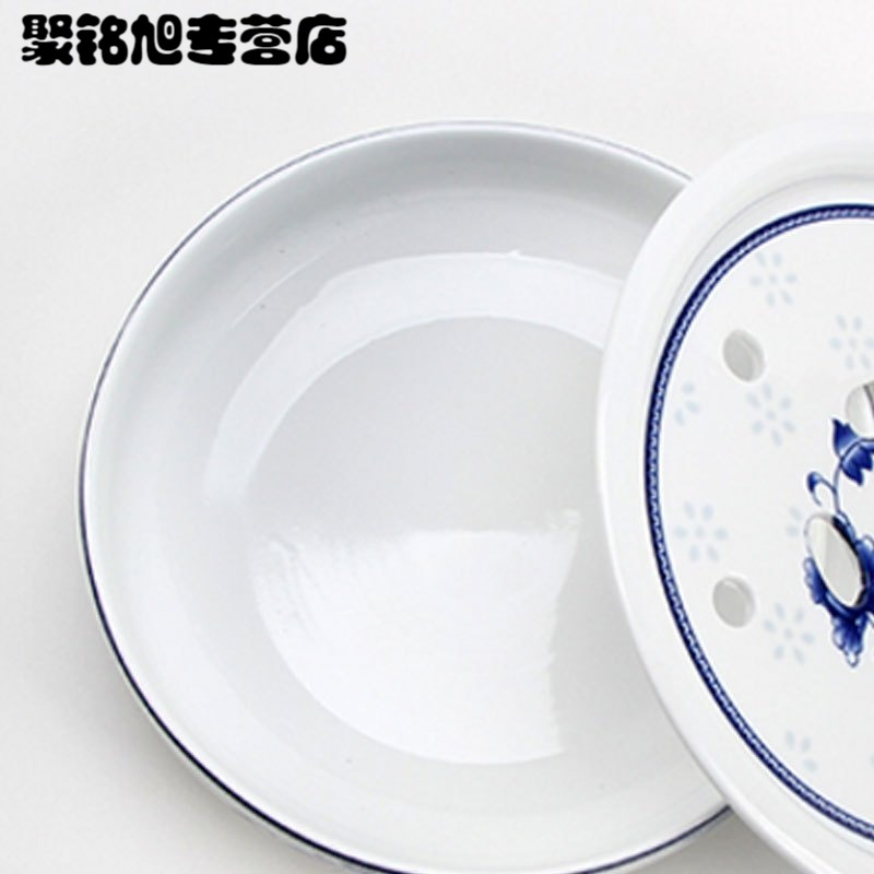 陶瓷茶盘 托盘中式 茶船圆形茶台茶座青花瓷功夫茶具茶盘储水双层茶托家居家用简约创意多功能水具