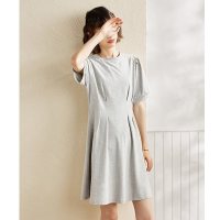 [2.5折价57元]唐狮夏季新款女T恤裙温柔风连衣裙压褶收腰慵懒风过膝长裙