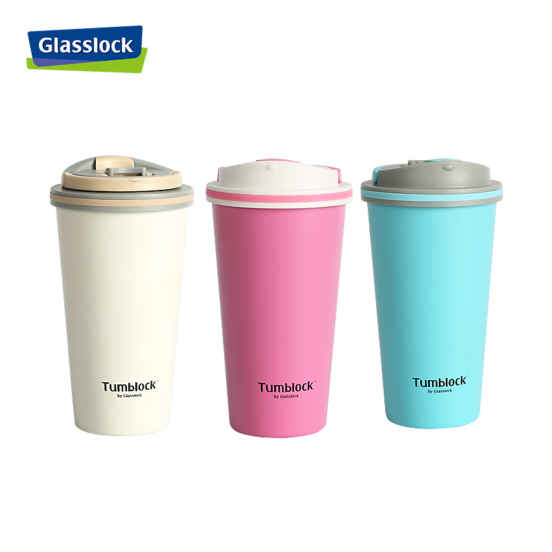 三光云彩(GLASSLOCK)保温杯真空不锈钢男女士韩版可爱简约时尚学生大容量水杯500ml GTL2202B 蓝色