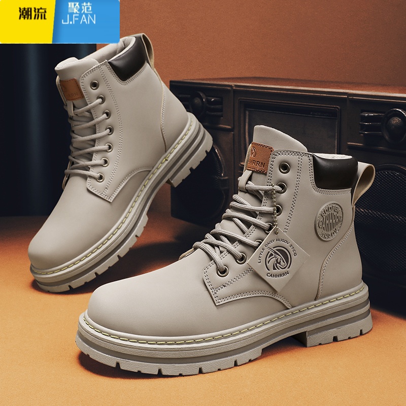 聚范大黄蜂马丁靴男款春季高帮工装靴英伦风男士加绒棉鞋厚底防水皮鞋高清大图