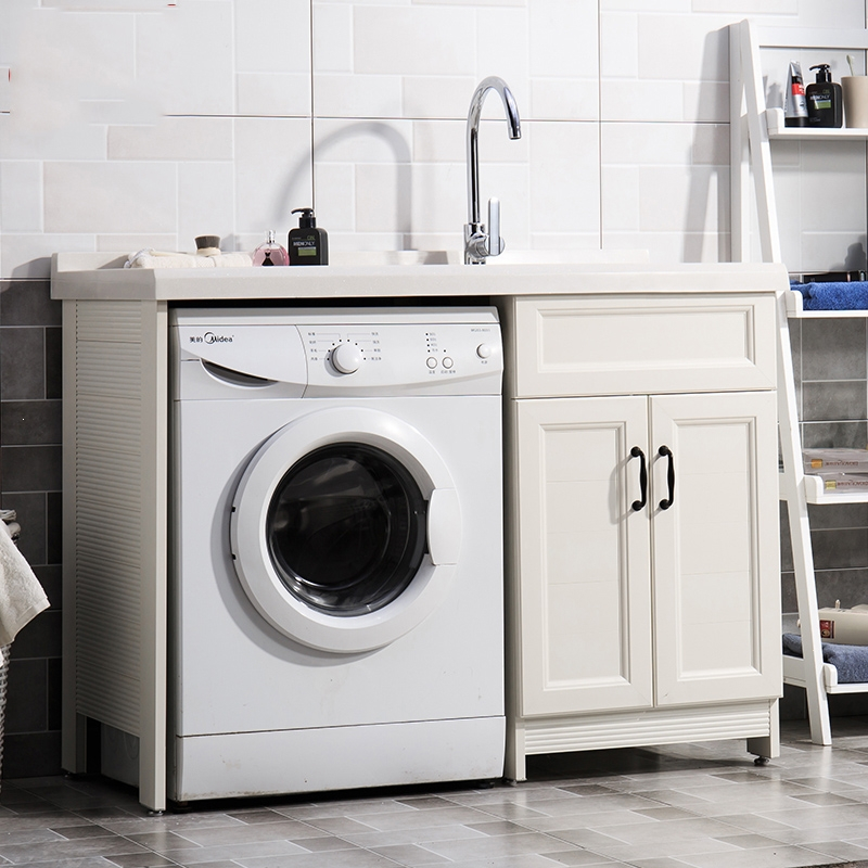 邦可臣滚筒洗衣机柜阳台组合太空铝洗衣池台槽石英石盆带搓板面伴侣