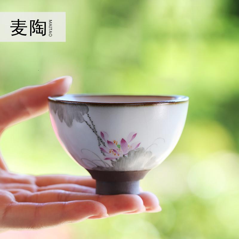 美帮汇景德镇茶具手绘斗笠杯汝窑粗陶主人杯 品茗杯小茶杯陶瓷高清大图