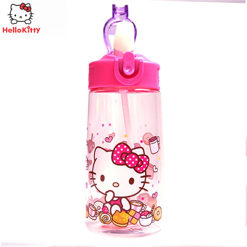 凯蒂猫(HELLO KITTY) HLKO-Q561C 杯子硅胶奶嘴一键式开关PP材质男童女童可爱便携大容量吸管杯