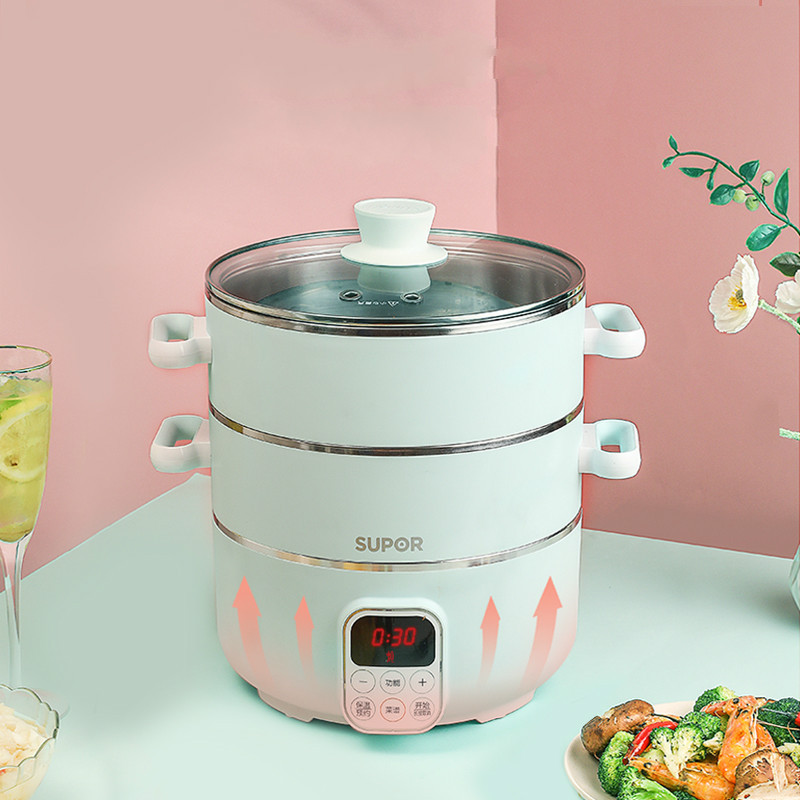 苏泊尔电蒸锅家用多功能小蒸锅三多层蒸笼自动断电预约蒸煮电煮锅薄荷