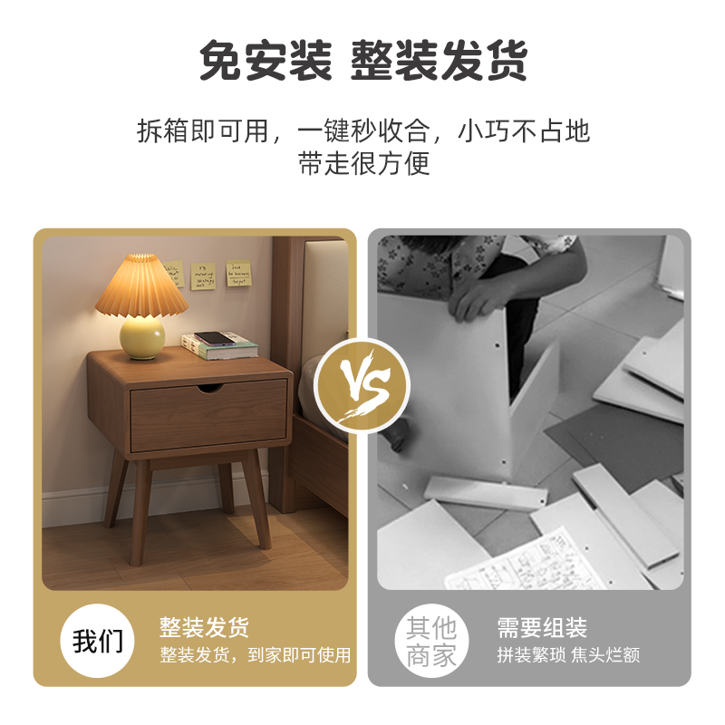 木床头柜简约现代卧室储物柜北欧家用小型床边置物架收纳柜高清大图