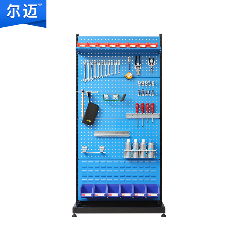 尔迈 挂钩方孔工具挂架车间维修工具架子多功能物料置物架五金工具展示货架 双面四层固定款