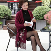 迪鲁奥(DILUAO)2021秋冬新款秋装婚庆喜红色婆婆婚宴妈妈装婚礼服外搭披肩外套中长款 大红色 均码建议90-180 紫红树支 默认尺寸