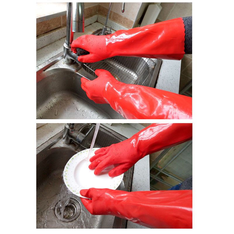 家务手套一体绒加厚加绒洗碗手套女冬天洗衣服手套男加棉防水洗车