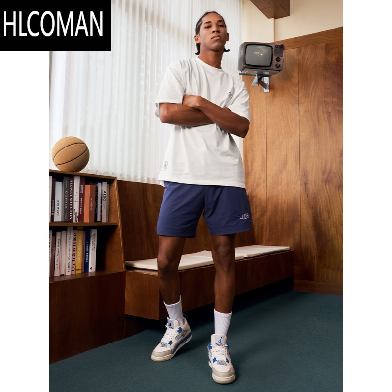HLCOMAN 篮球运动短裤男速干夏季美式复古梭织宽松四分裤[子夜