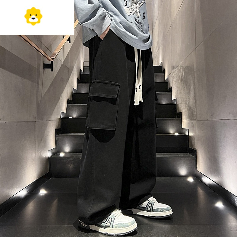 fish basket黑色工装牛仔裤男款季2024新款松紧腰宽松直筒裤美式高街