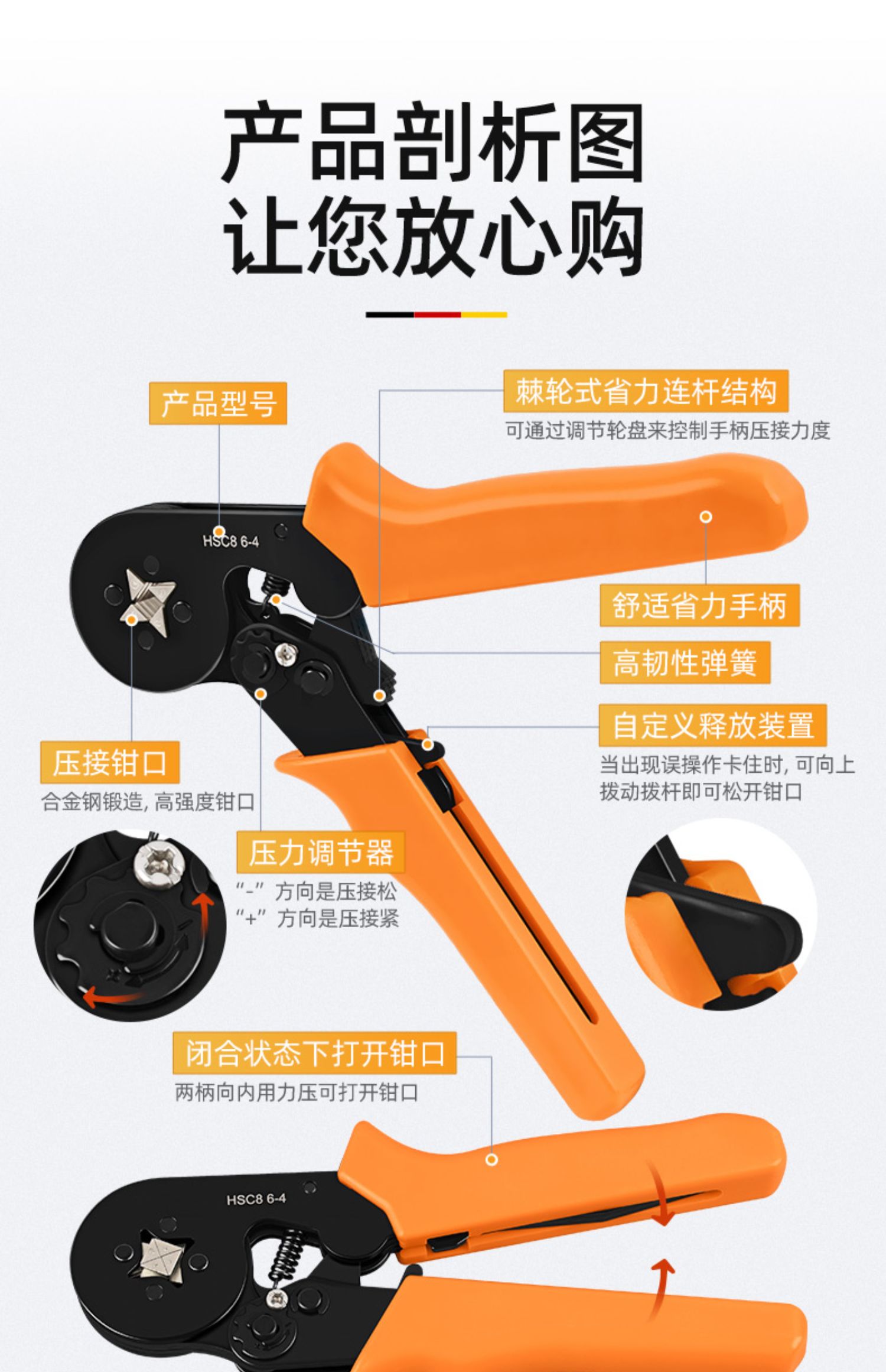 融亿联 插针压线钳 HSC8 6-4 把高清大图