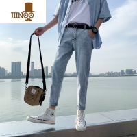 YANXU夏季薄款牛仔裤男士潮牌休闲百搭修身小脚韩版潮流九分裤子男学生