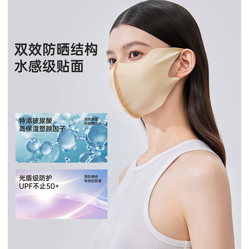 VVC玻尿酸润肤防晒口罩女夏防紫外线护眼角立体薄款透气面罩男女同款 陶瓷肤