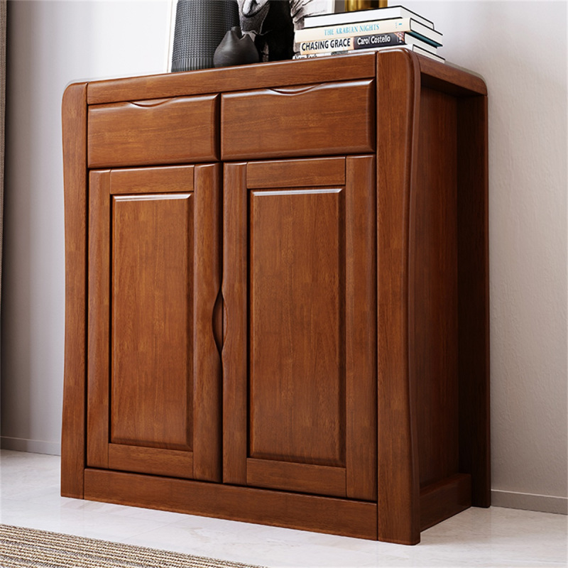 梵宜现代中式橡胶木实木2门3门鞋柜851带抽屉鞋柜储物柜收纳柜视频