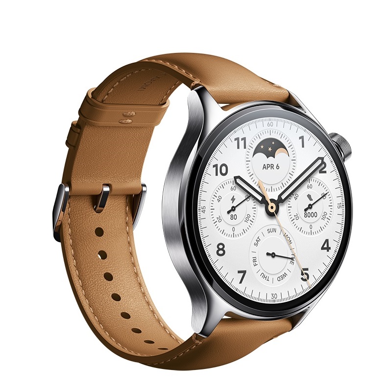 小米(mi)Watch S1 Pro银色不锈钢表壳(真皮棕色表带)高清大图