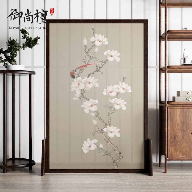 BONJEAN新中式半透装饰卧室遮挡家用隔断客厅屏风移动入户玄关办公室座屏高清大图