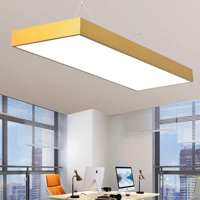 简约现代led吊灯古达金色长方形长条形造型灯办公室灯具